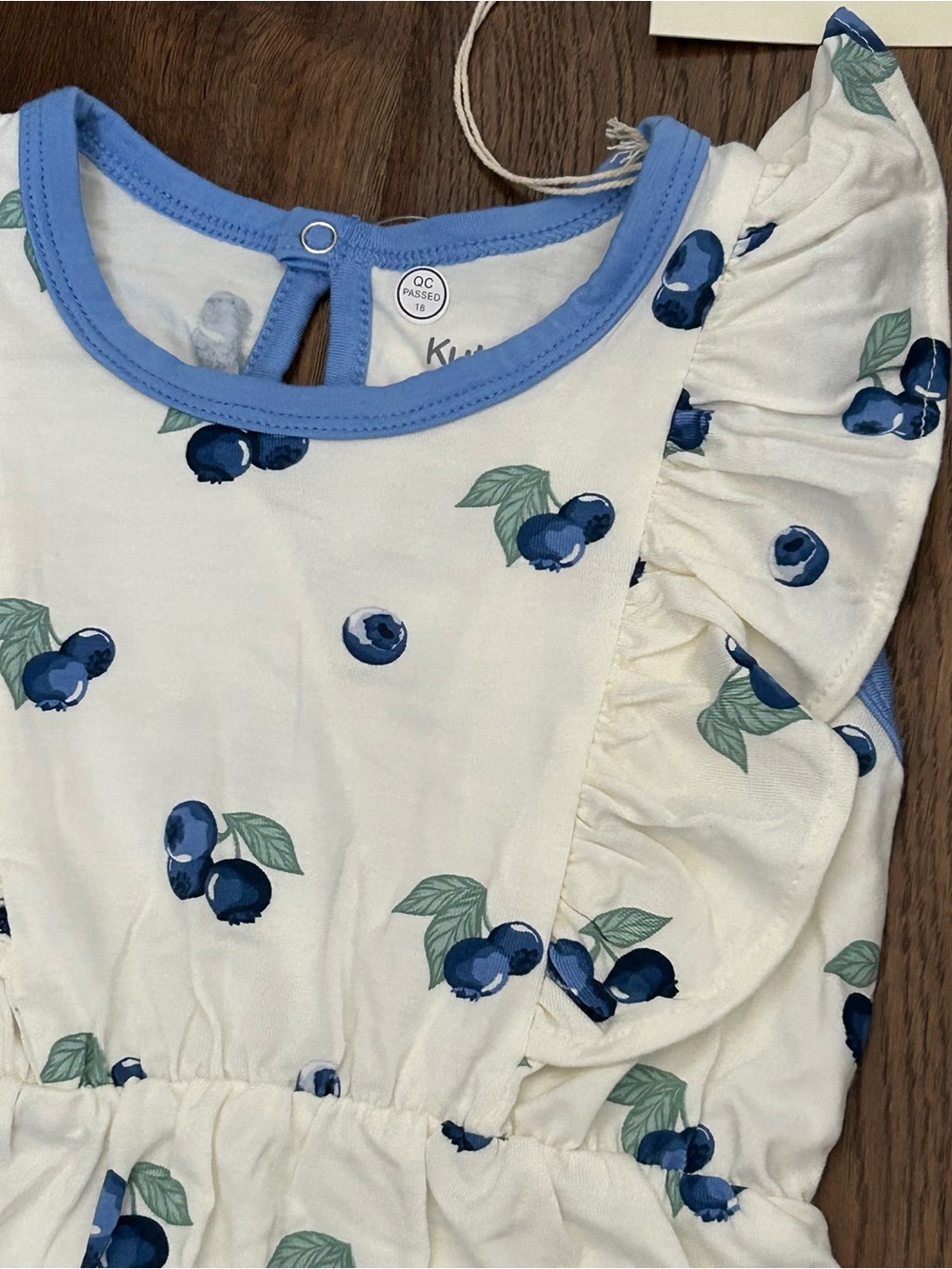 Kyte Short Sleeve Bubble Romper with Ruffles in Blueberry 18-24m - Picture 3 of 7